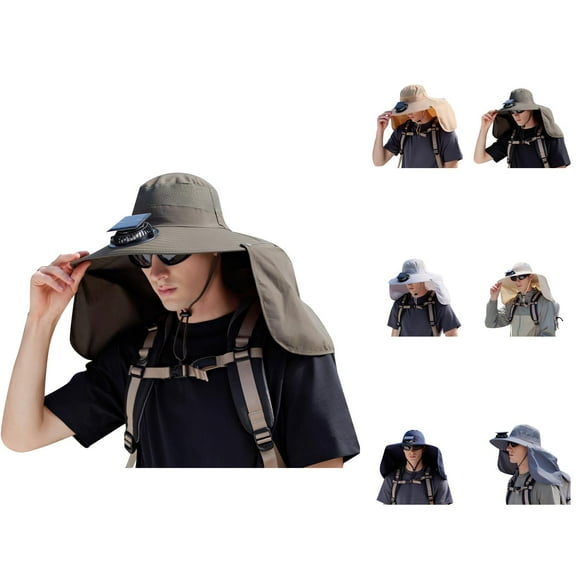 Outdoor Fisherman Bucket Hat - Waterproof Safari Hat for Hiking Sun Protection Solar Fan Bucket Hat For Men Women UPF50+ Sun Wide Brim Outdoor Sports Summer Fishing Hat With Technology