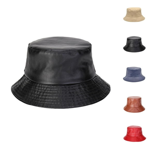 Outdoor Fisherman Bucket Hat - Waterproof Safari Sun Hat PU Leather Fisherman Hat Mens And Womens Casual Basin Hat Solid Color Outdoor Hat Hop