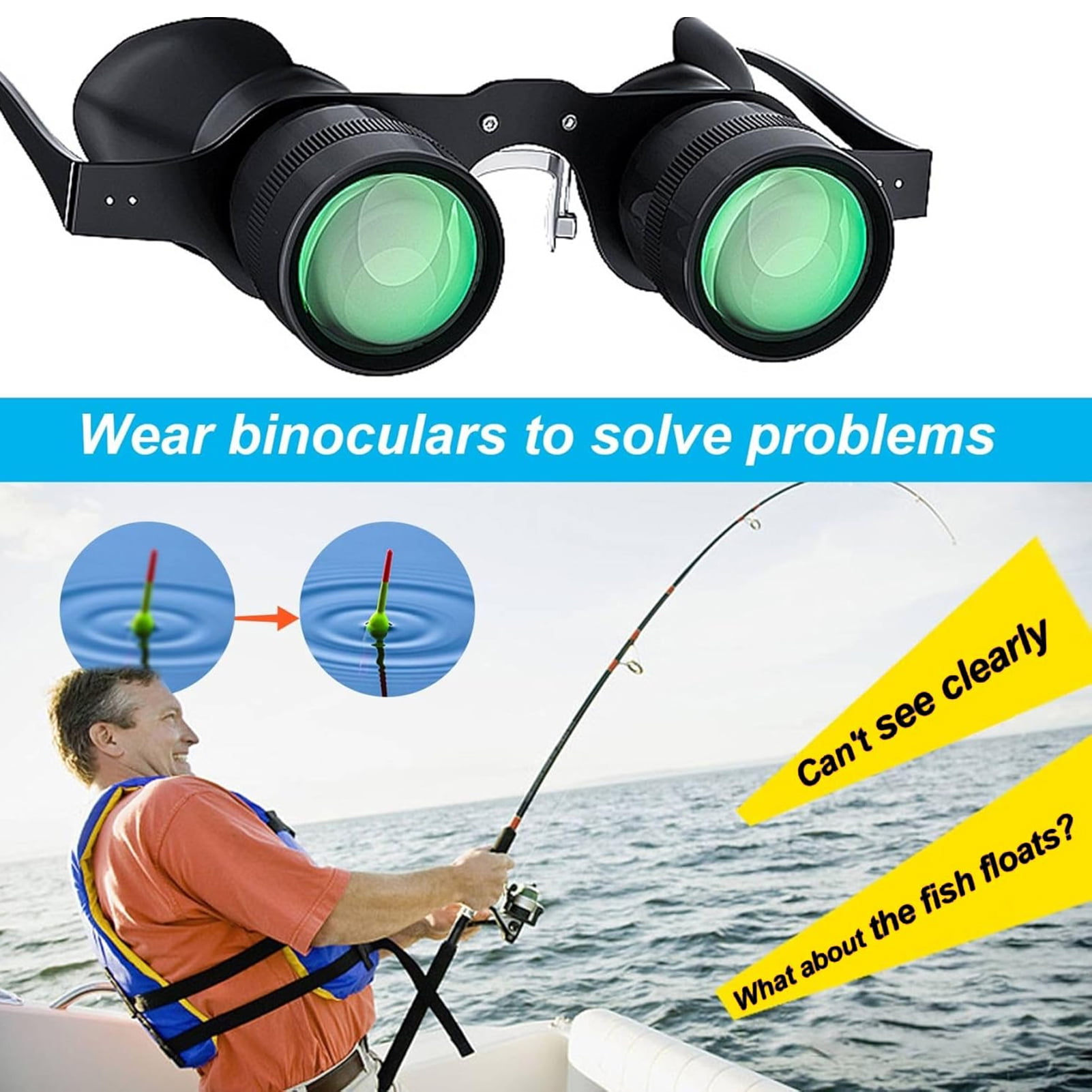 Outdoor Fishing Binoculars Glasses 10X Zoom Magnification Adjustable