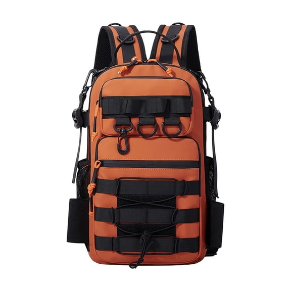 Outdoor Fishing Tackle Sling Backpack - Waterproof Fishing Rod Bag with Multi-Compartment Storage, Lightweight and Versatile Carrying Styles for Fishing Trips, Travel, and Outdoor Adventures Orange
