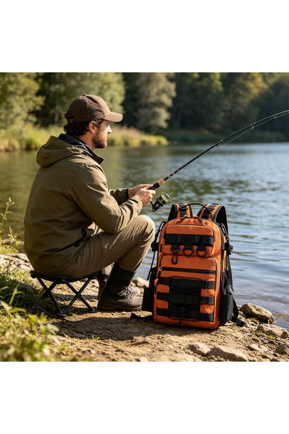 Outdoor Fishing Tackle Sling Backpack Waterproof Polyester Travel Bag with Multi-Compartment Design for Fishing Gear Storage Orange