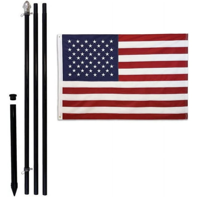 Outdoor Flag Pole W Ground Spike & 3x5ft Embroidered American Classic 