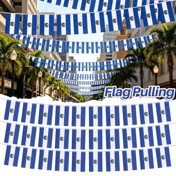 Outdoor Flags & Banners, El Salvador Flag Pull String Hanging Banner, Fiesta Party Decorations for Local Community Events, Colorful Party Decorations for Game Day Watch Parties,