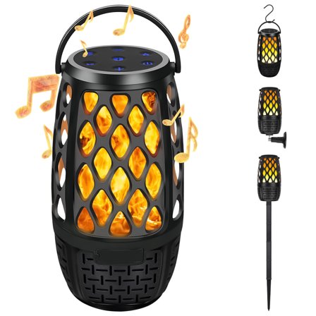 Outdoor Flame Atmosphere Bluetooth Speaker, IPX5 Waterproof Portable Wireless Speaker with Flame Light Modes, TWS Pairing, LED Night Light for Patio Garden Camping Party