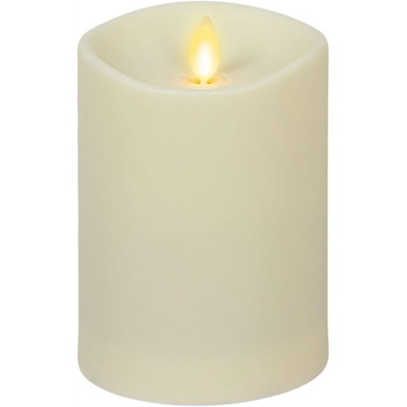 Outdoor Flameless LED Ivory Candle Melted Edge 3.75" x 5" Real Moving Flame Battery Operated Timer Plastic Weather-Resistant