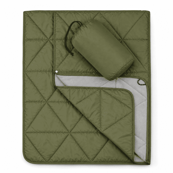 Outdoor Fleece Travel Blanket 02 - Olive Green For Camping Picnics Stadiums Beach Sports