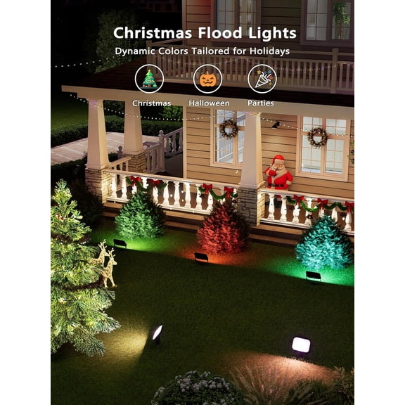 Outdoor Flood Lights, Smart RGBCW Pathway Landscape Lighting APP Control, Color Changing LED Floodlights Works with Alexa and Google Assistant for Halloween Christmas Garden Yard Lawn, 4 Pack