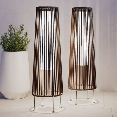 Outdoor Floor Solar Light 2-Pack, All-Weather Wicker Solar Patio Lamp, Dark Brown