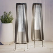 Outdoor Floor Solar Light 2-Pack, All-Weather Wicker Solar Patio Lamp, Gray