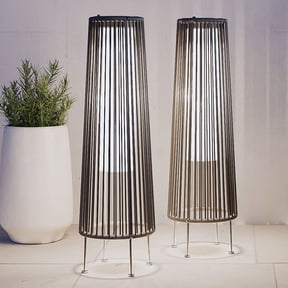 Outdoor Floor Solar Light 2-Pack, All-Weather Wicker Solar Patio Lamp, Gray