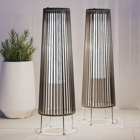 Outdoor Floor Solar Light 2-Pack, All-Weather Wicker Solar Patio Lamp, Gray
