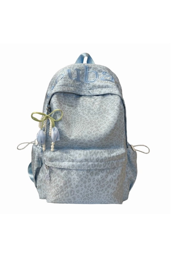 Outdoor Floral Backpack 17.32" Nylon Y2K Large Capacity for Shopping (Blue)