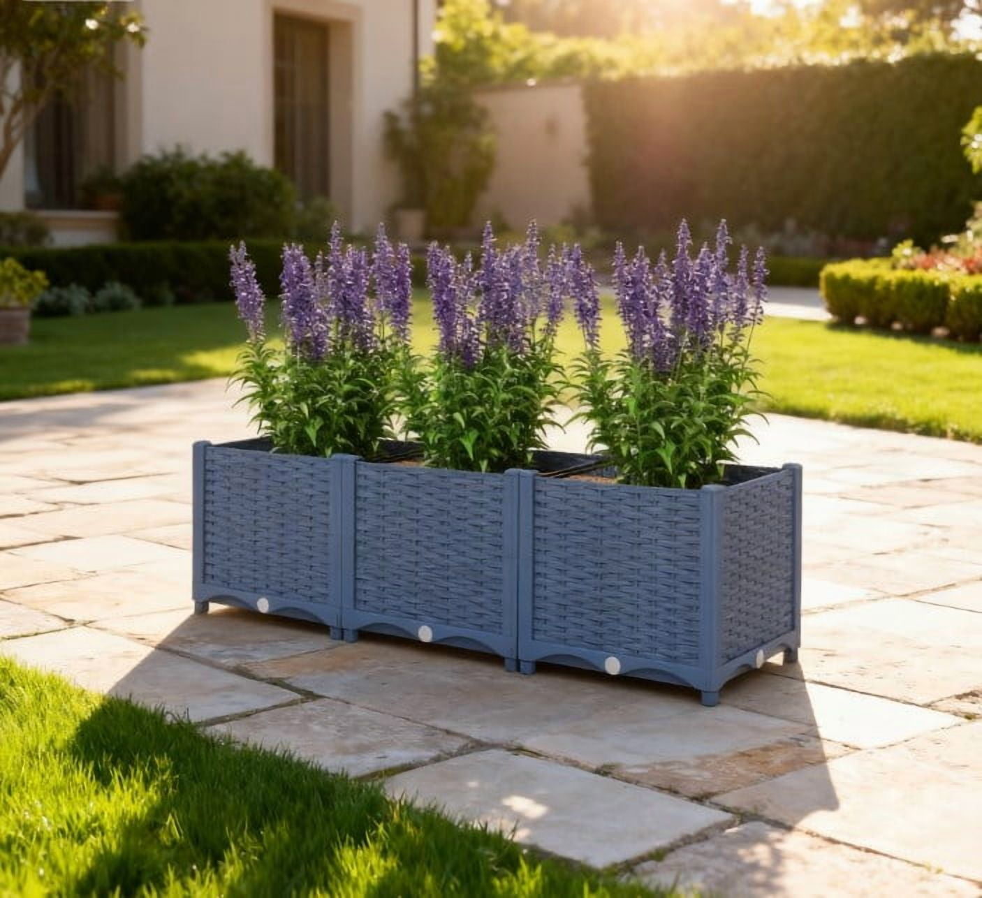 Outdoor Flower Box with Drainage Holes, Plastic Raised Garden Bed