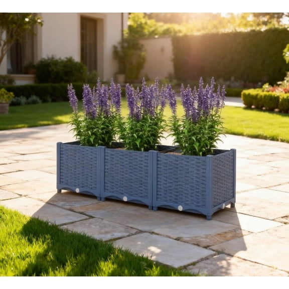 Outdoor Flower Box with Drainage Holes, Plastic Raised Garden Bed