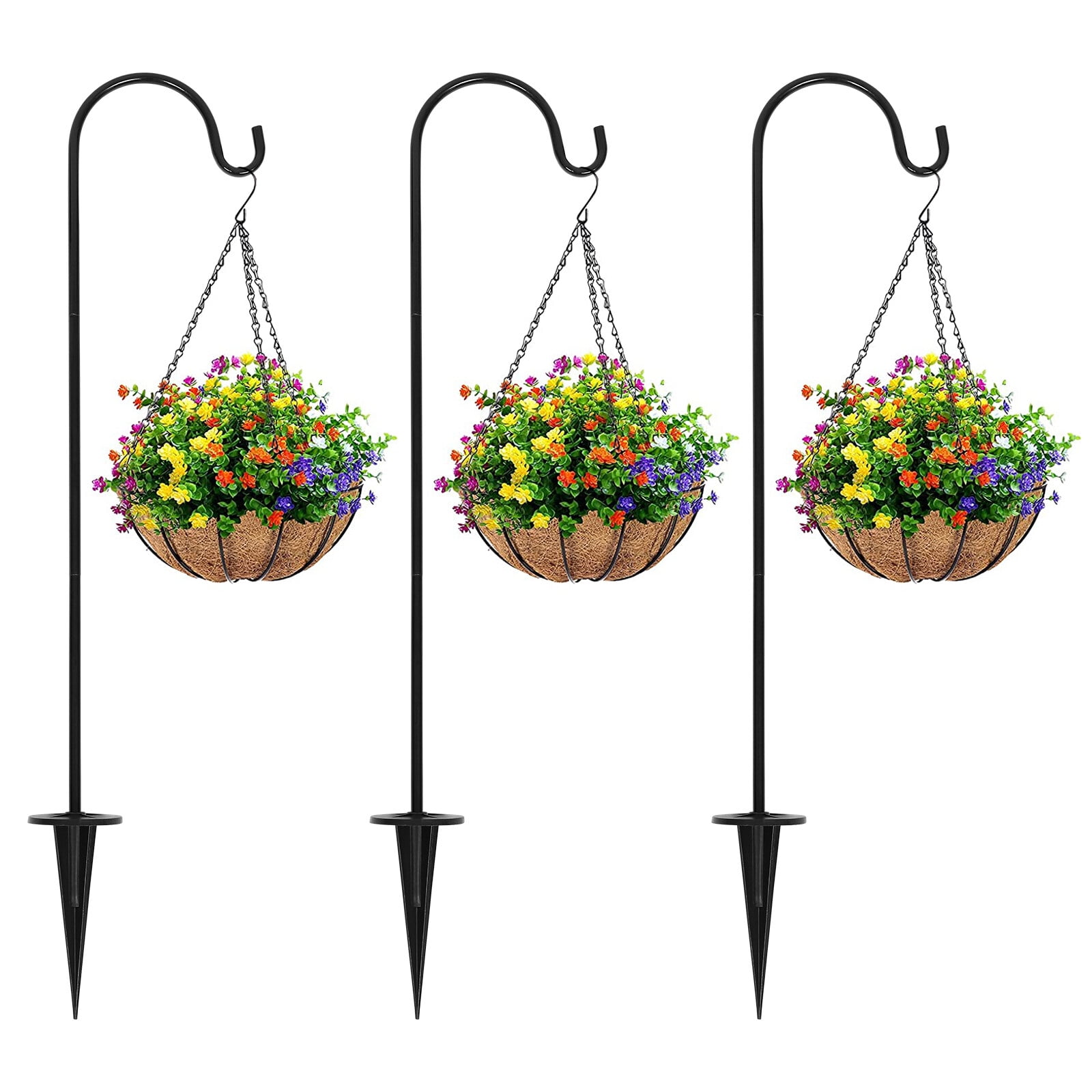 Outdoor Flower Pot Iron Floor Plug Shepherd Hook Plant Hanger Ground