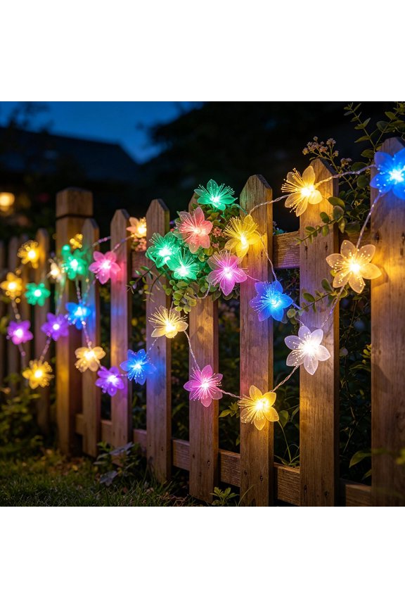 Outdoor Flower String Lights 118.1In, Waterproof Warm White Fairy Lights Cozy Decorative Garland Energy Saving Reusable for Patio Balcony Camping Party Wedding Holiday Garden Decor
