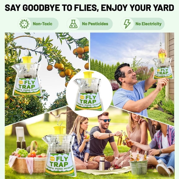 Outdoor Fly Trap Bags, Disposable Hanging Fly Catcher for Yard, Garden, Patio, Farm & Camping Water Activated Attractant, Non-Toxic Fly Control for Outdoor High-Fly Areas (6 Pack)$$Garden & Patio