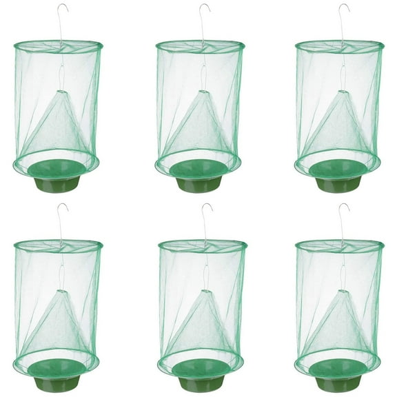 Outdoor Fly Trap Cage Set, Reusable Insect Catcher With Gauze Mesh Construction And Bait Pot For Patio, Farm, Restaurant And Garbage Area Sanitation, 6Pcs