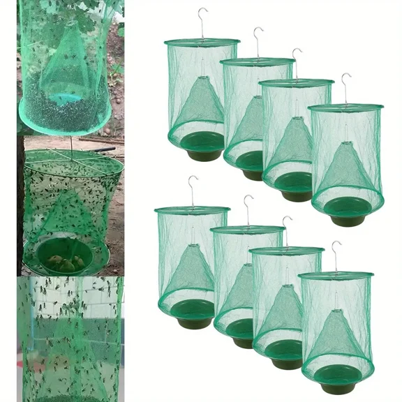 Outdoor Fly Traps for Horses, Stable & Ranch - Reusable Hanging Fly Killer Cages with Mesh, No Batteries Needed, Insect C