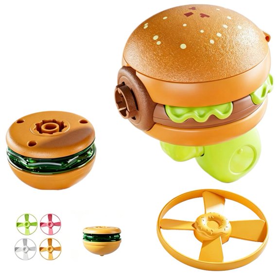 Outdoor Flying Launcher Toys, French fries gyro, Flying Disc Launch Playset with Rotating Flash Light, Flying Discs and Spinning Tops Playset Spinners for Gifts Party Favors - Type B