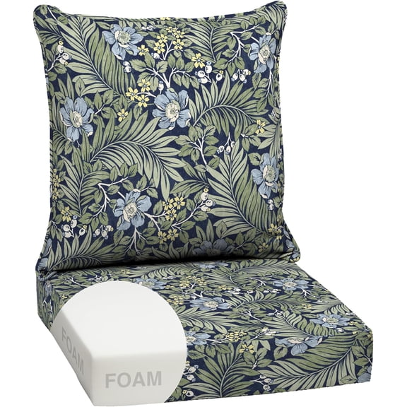 Outdoor Foam Deep Seat Cushion Set, 24 in x 24 in, Sapphire Morrison Floral, Weather-Proof, Rain-Proof, Fade Resistant, Medium Firmness, Rectangular