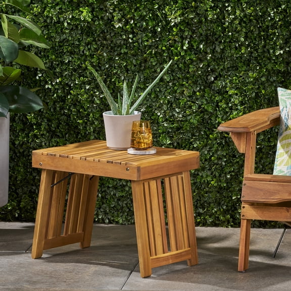 Outdoor Foldable Accent Side Table, Acacia Wood Craft Leisure Table for Patio Garden, Teak