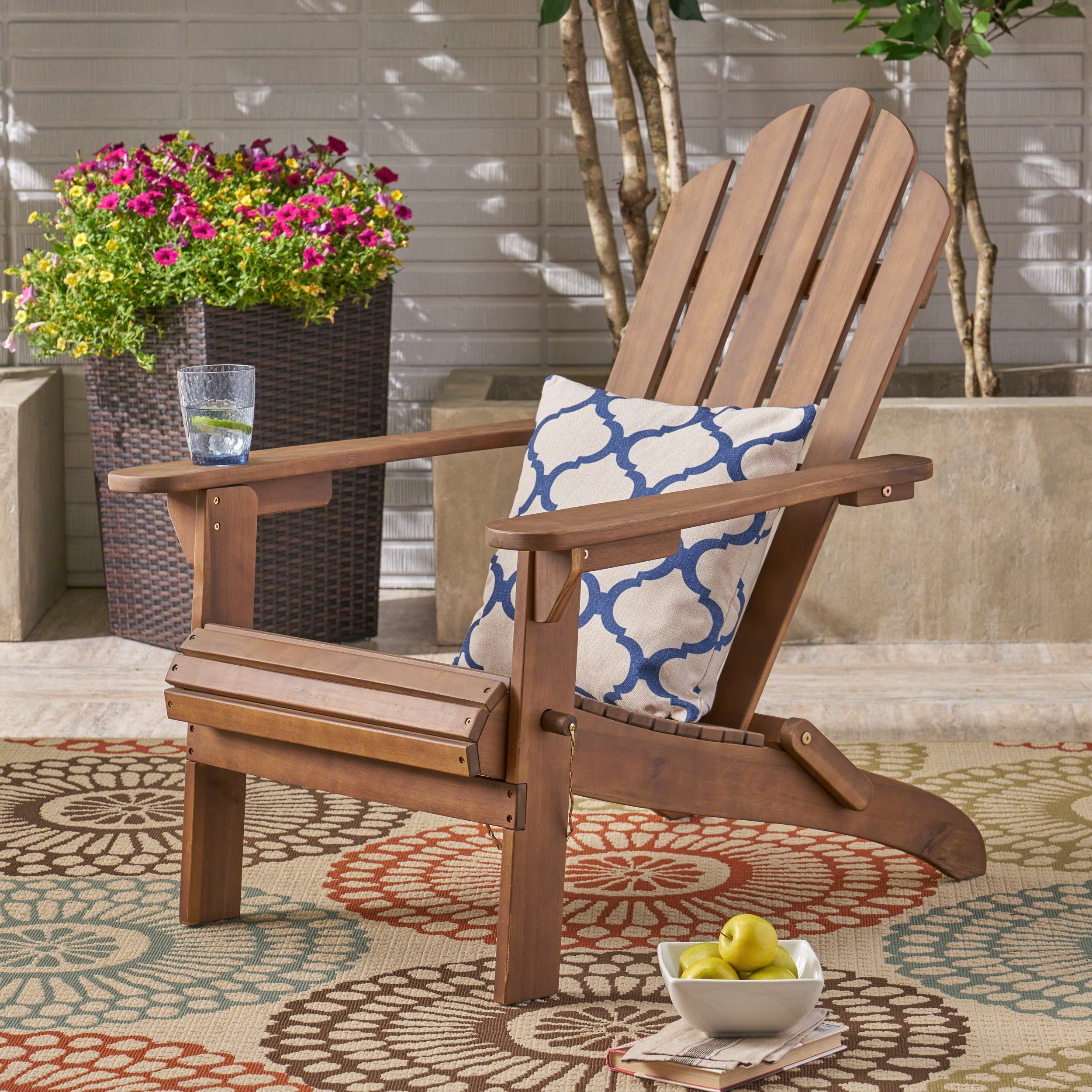 Outdoor Foldable Adirondack Chair, Portable Acacia Wood Relax Chair for Patio Garden, Dark Brown