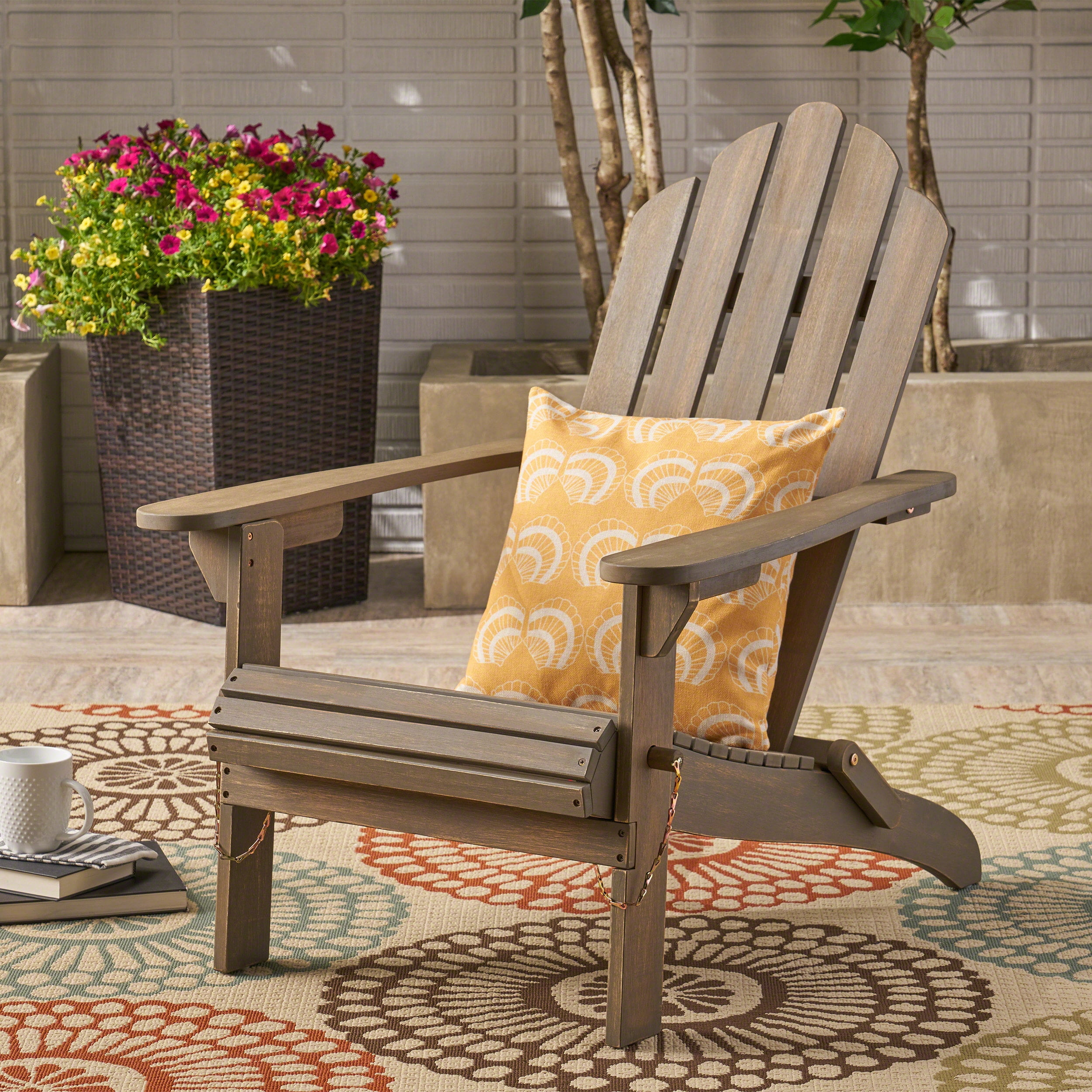 Outdoor Foldable Adirondack Chair, Portable Acacia Wood Relax Chair for Patio Garden, Gray
