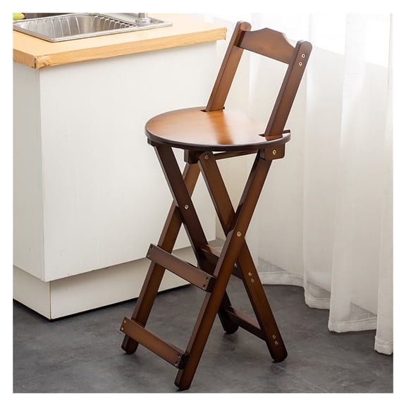Outdoor Foldable Barstool,Home Solid Wood Stools Chair,High Foot Sitting Stool Leisure Stool,Folding Bar Stool with Backrest and Footrest for Kitchen Breakfast Shop Cafe