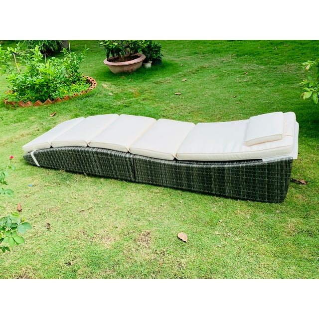 Outdoor Foldable Chaise Pool Lounge Chair Folding Wicker Rattan Sun Bed Patio Couch Reclining Lounger Adjustable Padded Backrest Pillow Assembled