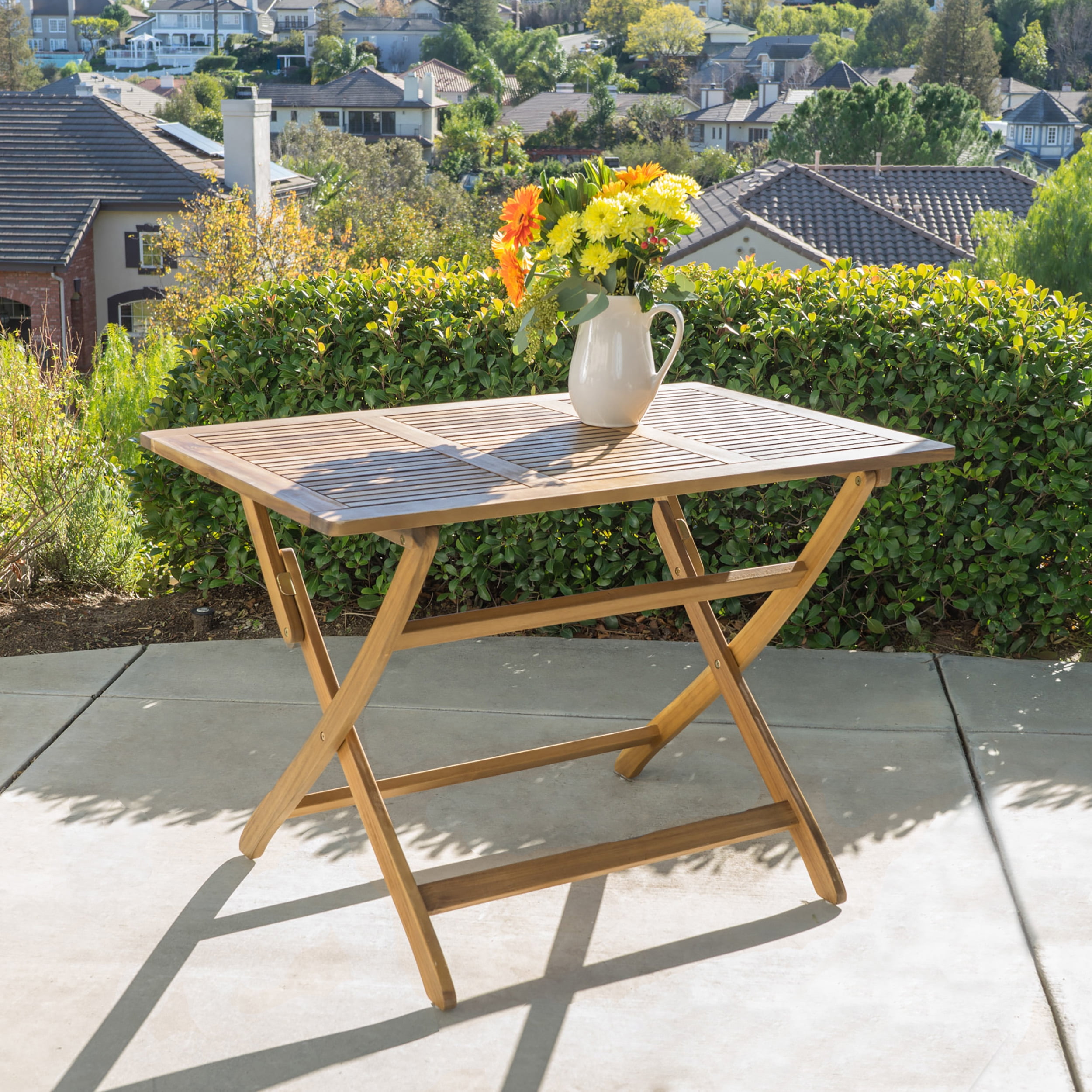 Outdoor Foldable Dining Table 43.5 Inch, Portable Acacia Wood Leisure Table for Patio Garden, Natural