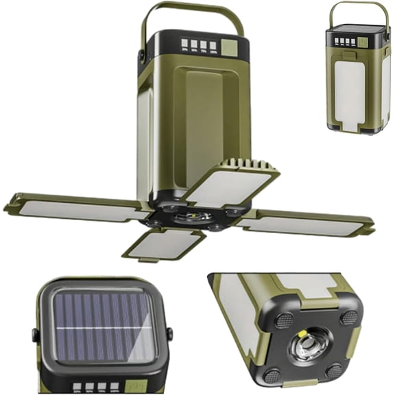 Outdoor Foldable LED Camping Lantern, Rechargeable Camping Light with Solar Power, Portable Flashlight, 6 Lighting Modes, Portable Outdoor Lantern for Camping, Hiking, Tent & Emergency Use