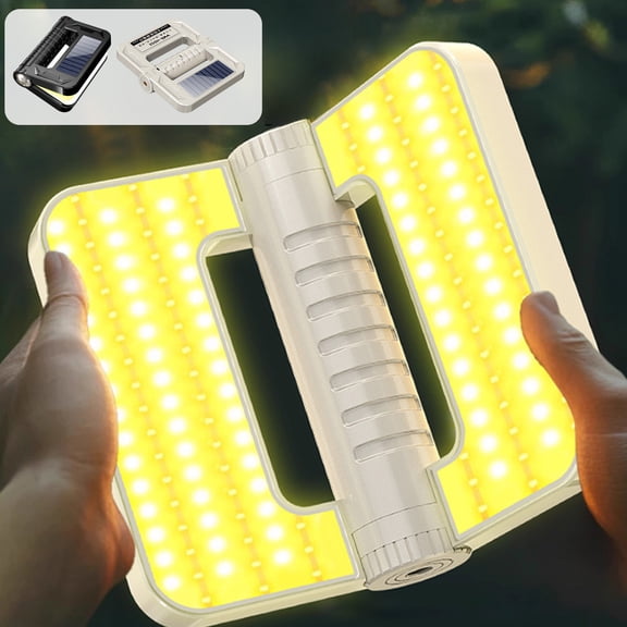 Outdoor Foldable LED Searchlight,5.5x4x1.5" Rechargeable Handled Flashlight With Solar Panel,High Lumens Handheld Spotlight With Hanging Hook,Adjustable Light,for Power Outages,Hiking,Emergency