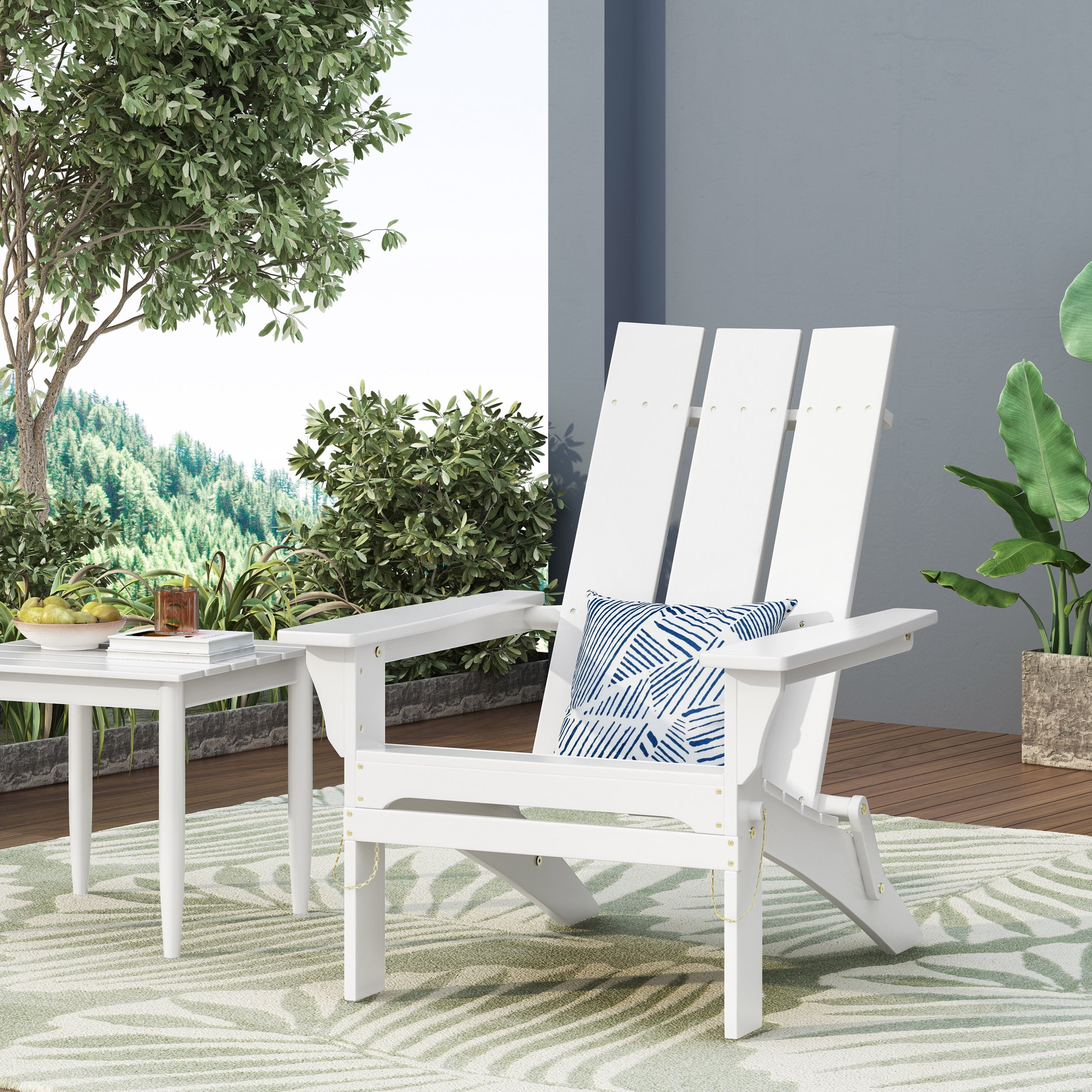 Outdoor Foldable Leisure Lounge Chair, Acacia Wood Casual Rest Chair for Patio Garden, White