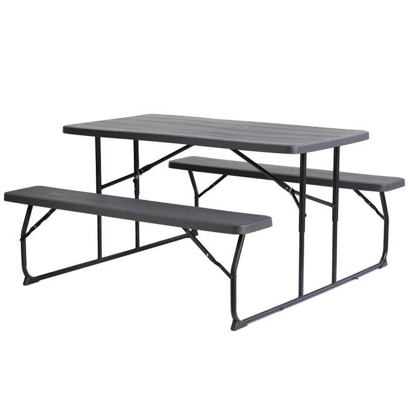 Gray Foldable Plastic and Steel Outdoor Picnic Table Set