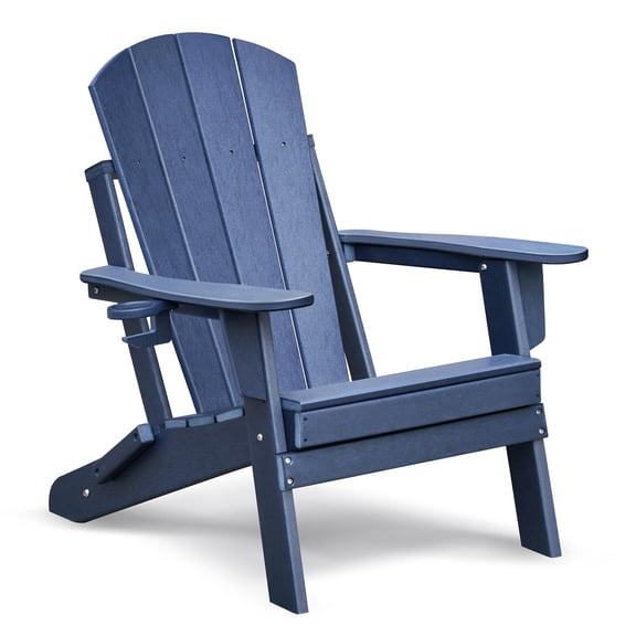 Outdoor Folding Adirondack Chair, All-Weather Fire Pit Patio Lounge Chair for Deck Garden | Navy Blue | HDPE