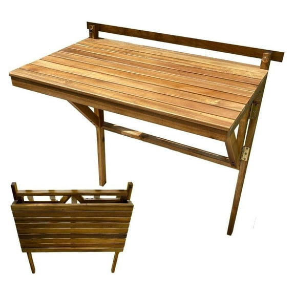 Outdoor Folding Balcony Table, Foldable Acacia Wood Deck Bar, Portable Apartment, Balcony, Railing, & Porch Furniture, 27-Inches W x 15 3/4-Inches D x 31.97-Inches H, Teak