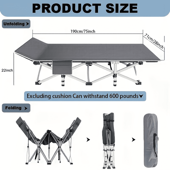 Outdoor Folding Bed, Extra-Large And Thickened Camping Bed with Or Without Flip Mattress, Portable Foldable Guest Bed, 450/500/600 Pound Load-Bearing Capacity, Heavy-Duty Camping Cot with Hand