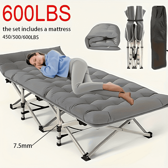 Outdoor Folding Bed, Extra-Large And Thickened Camping Bed with Or Without Flip Mattress, Portable Foldable Guest Bed, 450/500/600 Pound Load-Bearing Capacity, Heavy-Duty Camping Cot with Hand