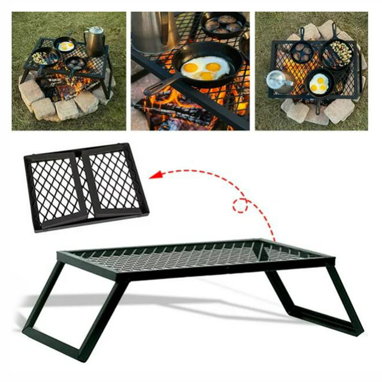Folding Campfire Grill Fire Pit Cooking Grate Bbq Rack Griddle Plate w/ Legs