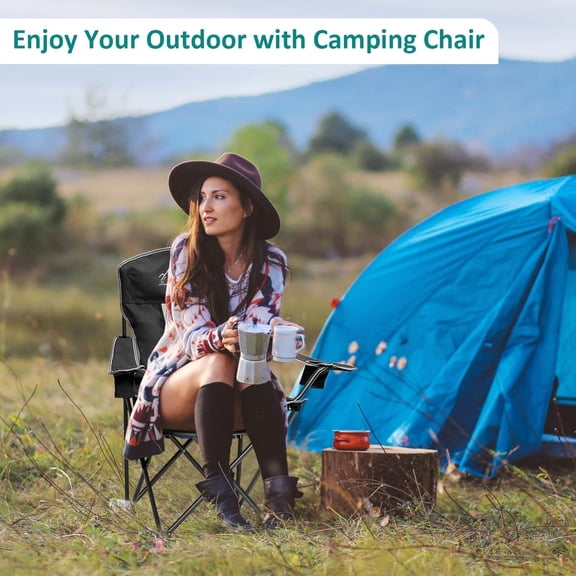 Outdoor Folding Camping Chair with Cup Holder, Storage Bag, Large Anti-Sink Feet, 325lbs Capacity, Breathable Mesh Portable Chair for Camping, Beach, Fishing, Sports, Black 2Pack