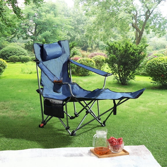 Outdoor Folding Camping Chair With Three Level Reclining Adjustment Portable Lightweight Design For Camping Hiking Beach And Picnics Dark Blue