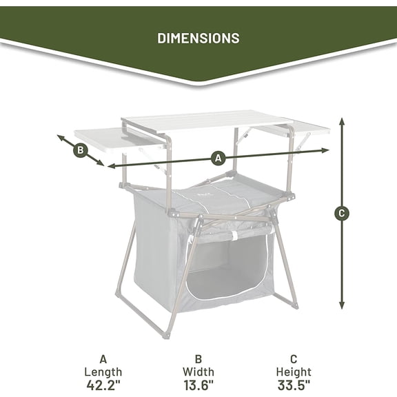 Outdoor Folding Camping Kitchen Table - Lightweight Portable Aluminum Cooking Table with Storage and Carry Bag, Camp Cook Station, Foldable Grill Table for BBQ Picnic Backyard, Gray