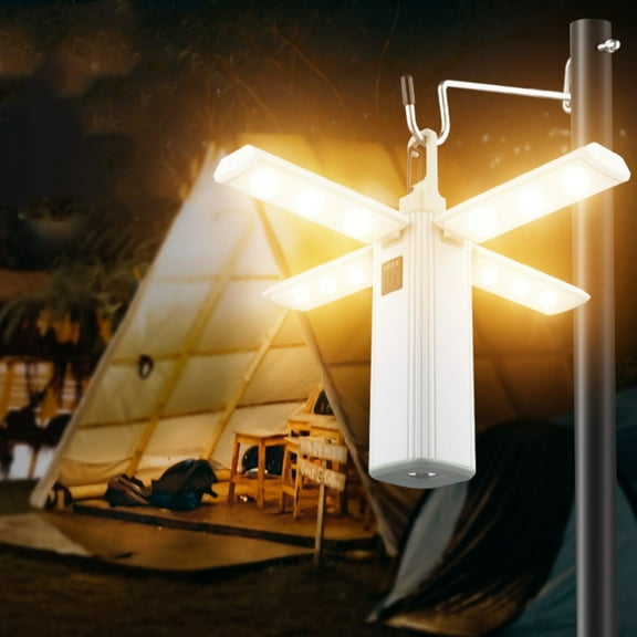 Outdoor Folding Camping Light | Rechargeable Multifunction LED Tent Lamp & Flashlight | 1200mAh Battery | IPX4 Waterproof | USB Type-C Charging | 80-220LM | Eye Protection | White | 7.28x1.25in