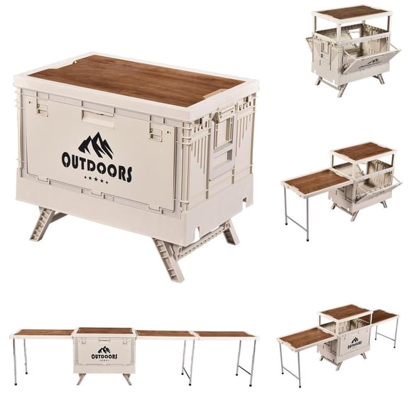 Outdoor Folding Camping Table with Storage Box, Multi-Purpose Folding Table for Camp, Picnic, Tailgating, and Home Organization Needs