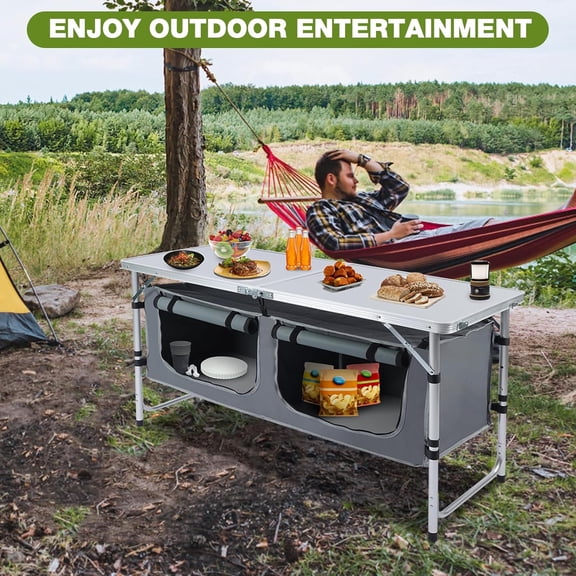Outdoor Folding Camping Table with Storage Organizer