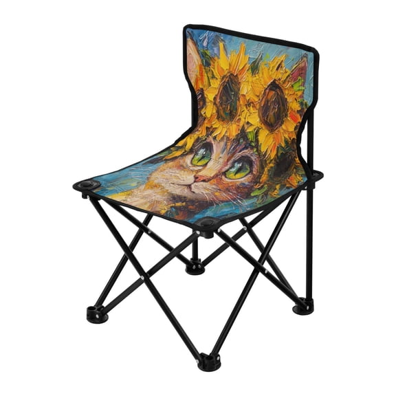 Outdoor Folding Chair 14.46x14.46x22.83 Inches, Camping Folding Chair Easy to Carry Ideal for Outdoor Picnics Camping Park Fishing Beautiful Sunflower Cat