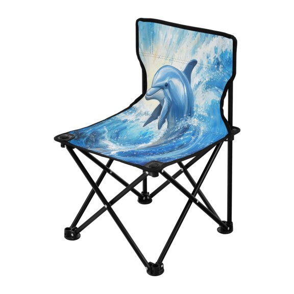 Outdoor Folding Chair 14.46x14.46x22.83 Inches, Camping Folding Chair Easy to Carry Ideal for Outdoor Picnics Camping Park Fishing Blue Beautiful Dolphin
