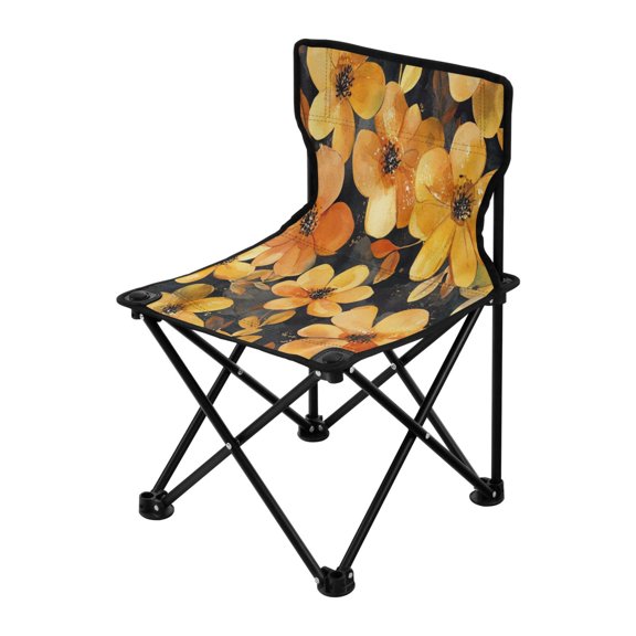 Outdoor Folding Chair 14.46x14.46x22.83 Inches, Camping Folding Chair Easy to Carry Ideal for Outdoor Picnics Camping Park Fishing Cartoon Gold Flowers
