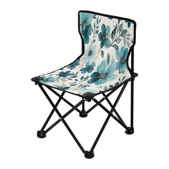 Outdoor Folding Chair 14.46x14.46x22.83 Inches, Camping Folding Chair Easy to Carry Ideal for Outdoor Picnics Camping Park Fishing Cartoon Turquoise Flowers